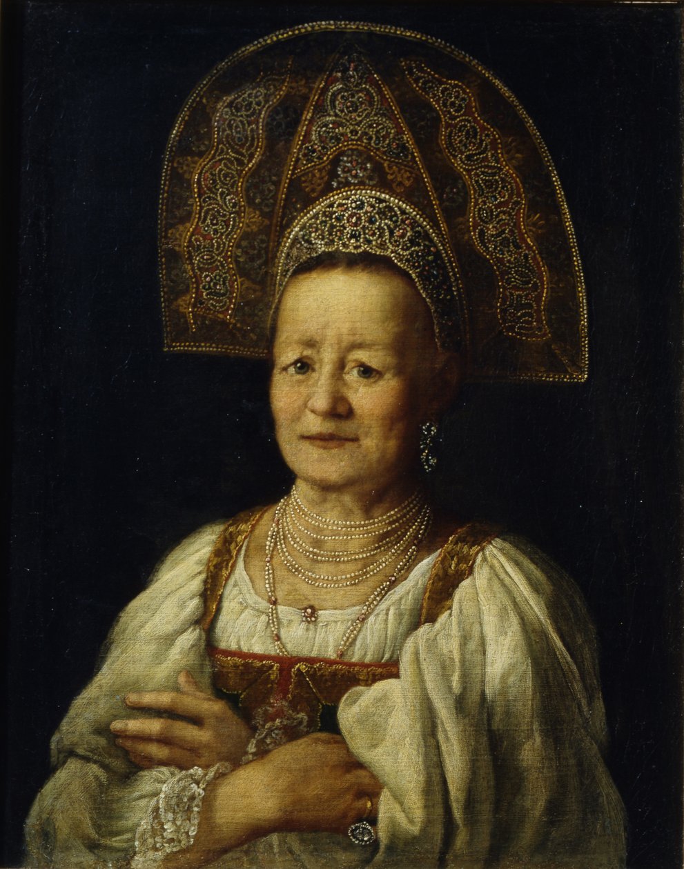 Portrét kupecké ženy v Kokoshnik, 1796 od Petro Semyonovich Drozhdin