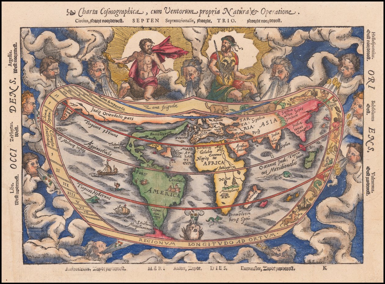 1544 mapa - Charta Cosmographica, Cum Ventorum Propria Natura et Operatione od Petrus Apianus