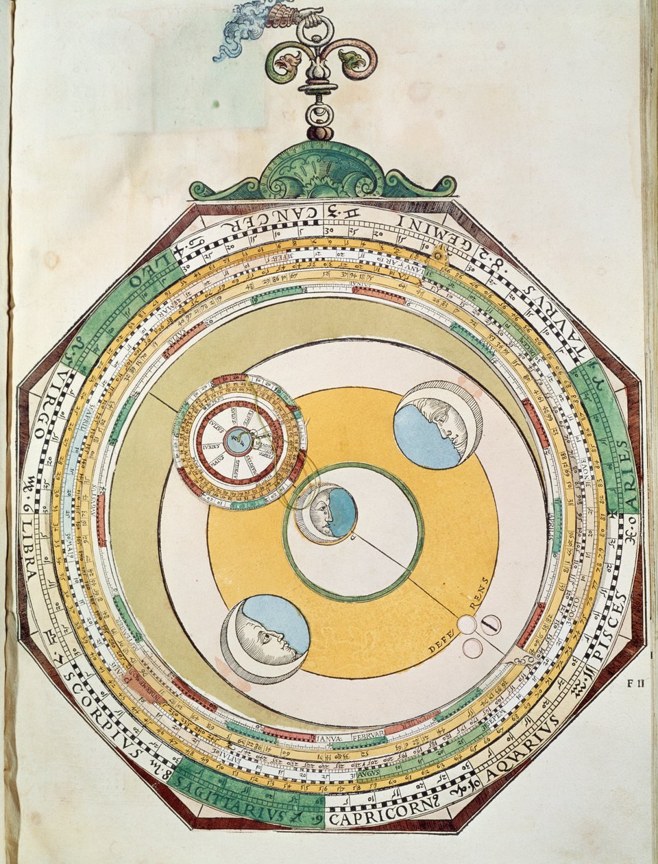 Tabulka pohybů Měsíce ve vztahu ke Slunci, z Astronomicum Caesareum od Petrus Apianus