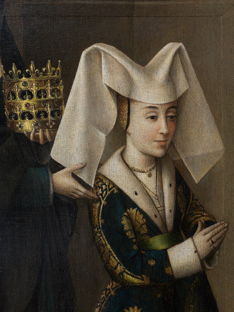 Detail Isabely Portugalské a sv. Alžběty, kolem 1457-60 (olej na plátně) od Petrus Christus