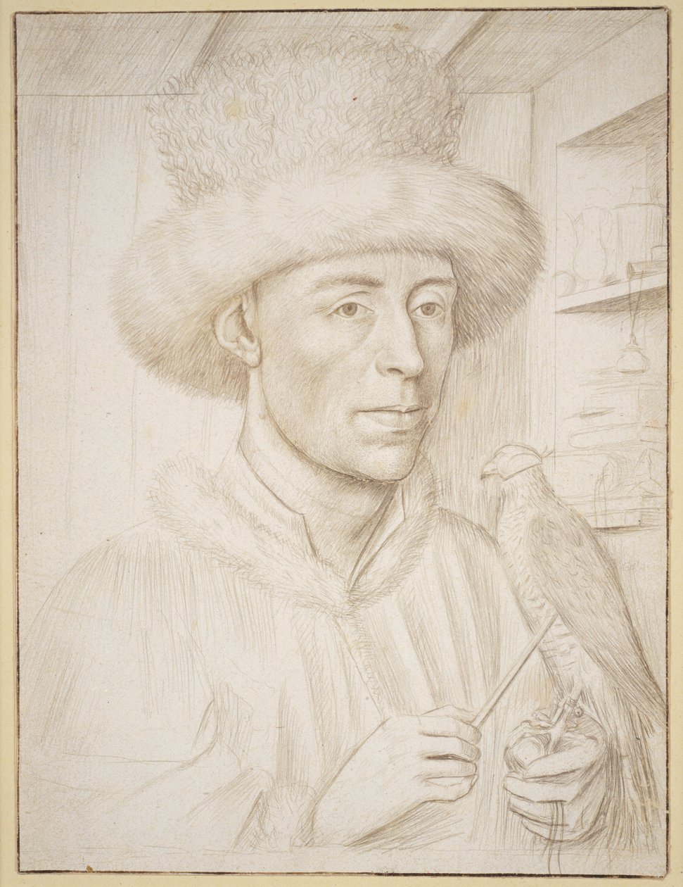 Falconer, c.1445-50 (stříbrný hrot s hnědým inkoustem na papíře) od Petrus Christus