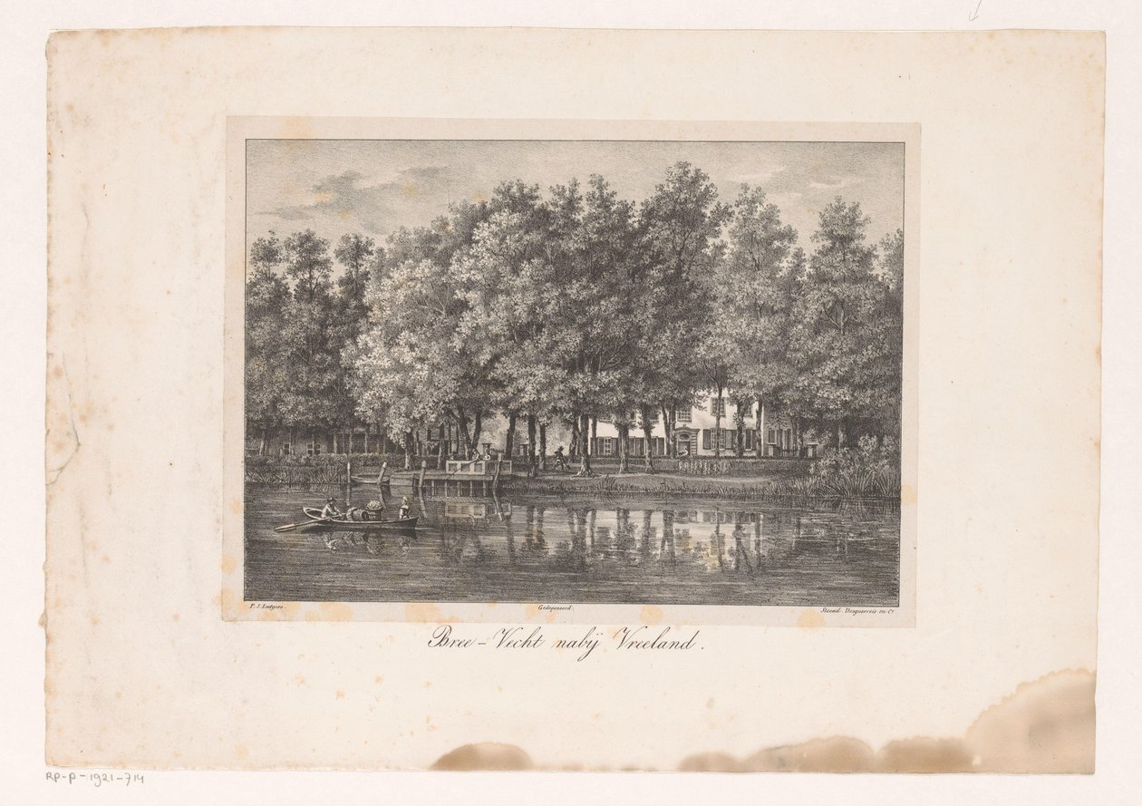 Pohled na venkovský statek Breevecht Bree-Vecht poblíž Vreelandu (název na objektu) Pohledy na řeku Vecht (název série) od Petrus Josephus Lutgers