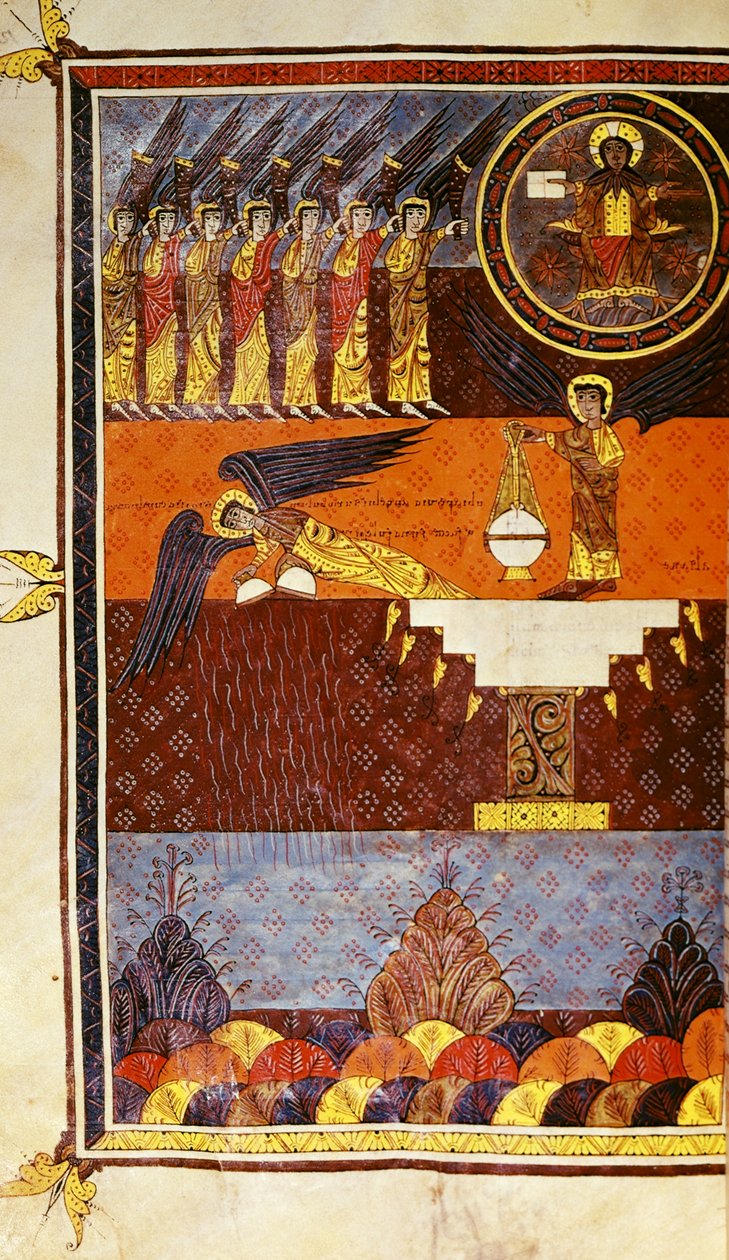 f.126 Sedm andělů s trubkami, z Beatus Apocalypse ze Santo Domingo de Silos od Petrus Petrus