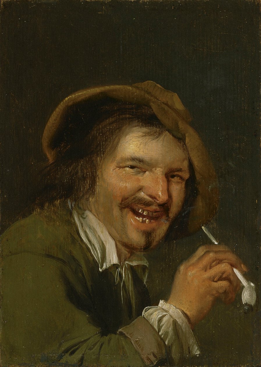 Vůně: Smějící se muž kouřící dýmku. Ze série Personifications of the Five Senses, c.1635-66 (olej na dřevě) od Petrus Staverenus