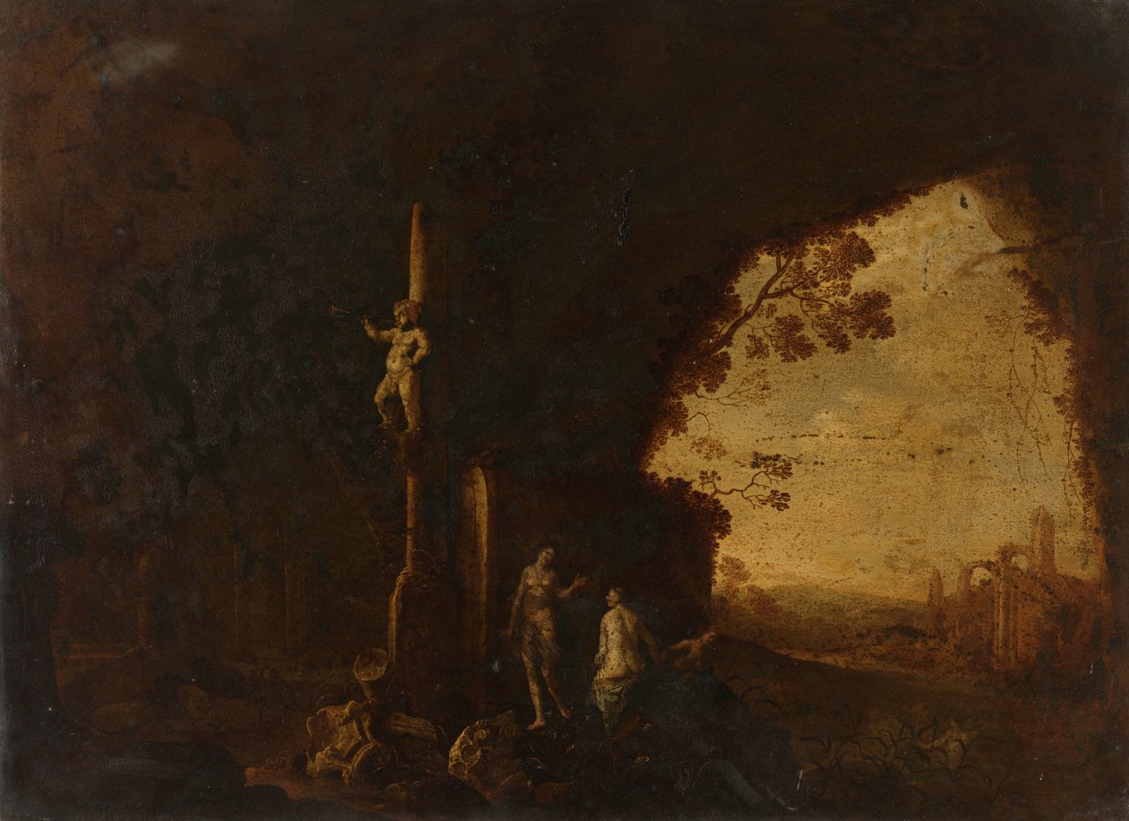 Nymfy v jeskyni se starožitnými ruinami od Petrus van Hattich