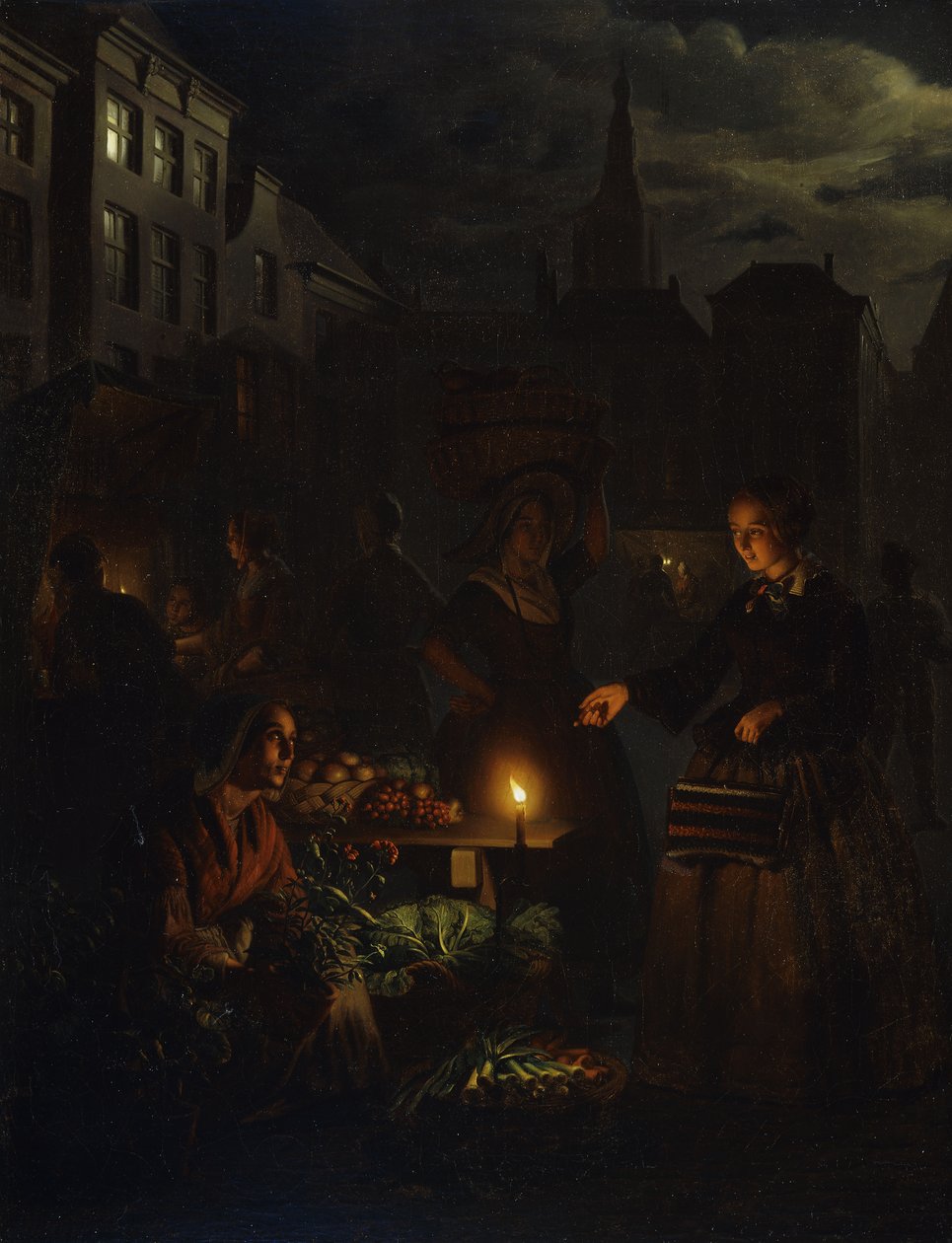 Noční scéna na trhu, od Petrus van Schendel