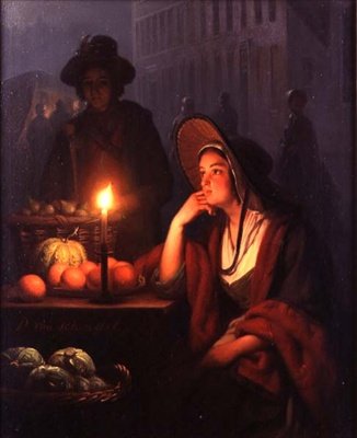 Tržiště v noci (olej na panelu) od Petrus van Schendel