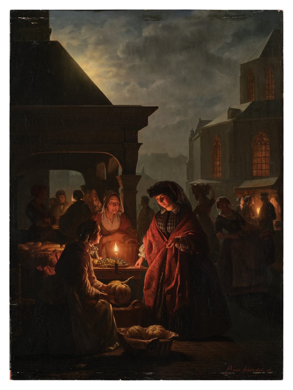 Groenmarkt v Haagu v noci od Petrus van Schendel