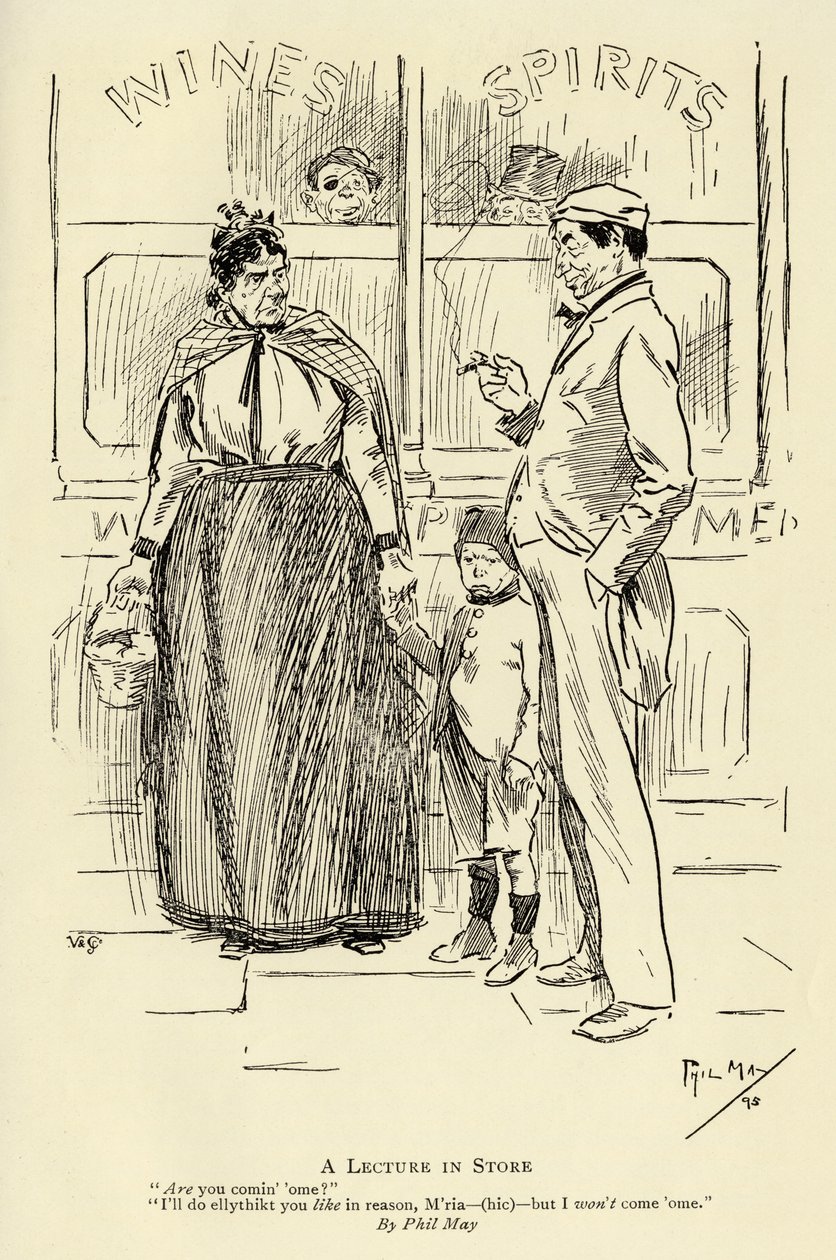 Přednáška v obchodě, 1895 od Phil May