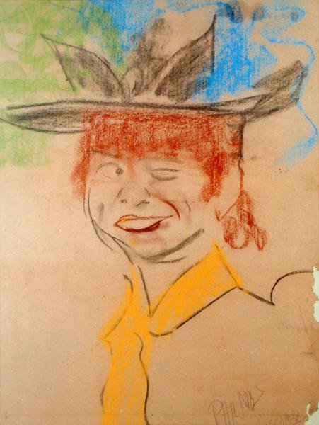 Smějící se a mrkající dívka (pastel na papíře) od Phil May