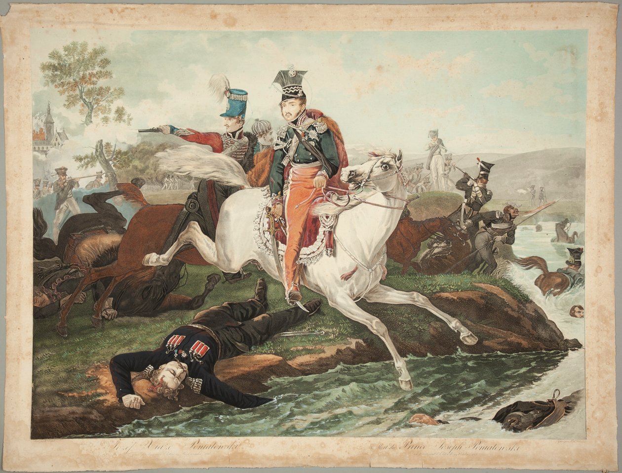 Kníže Józef Poniatowski zahyne při překročení Elstery 19. října 1813 od Philibert-Louis Debucourt