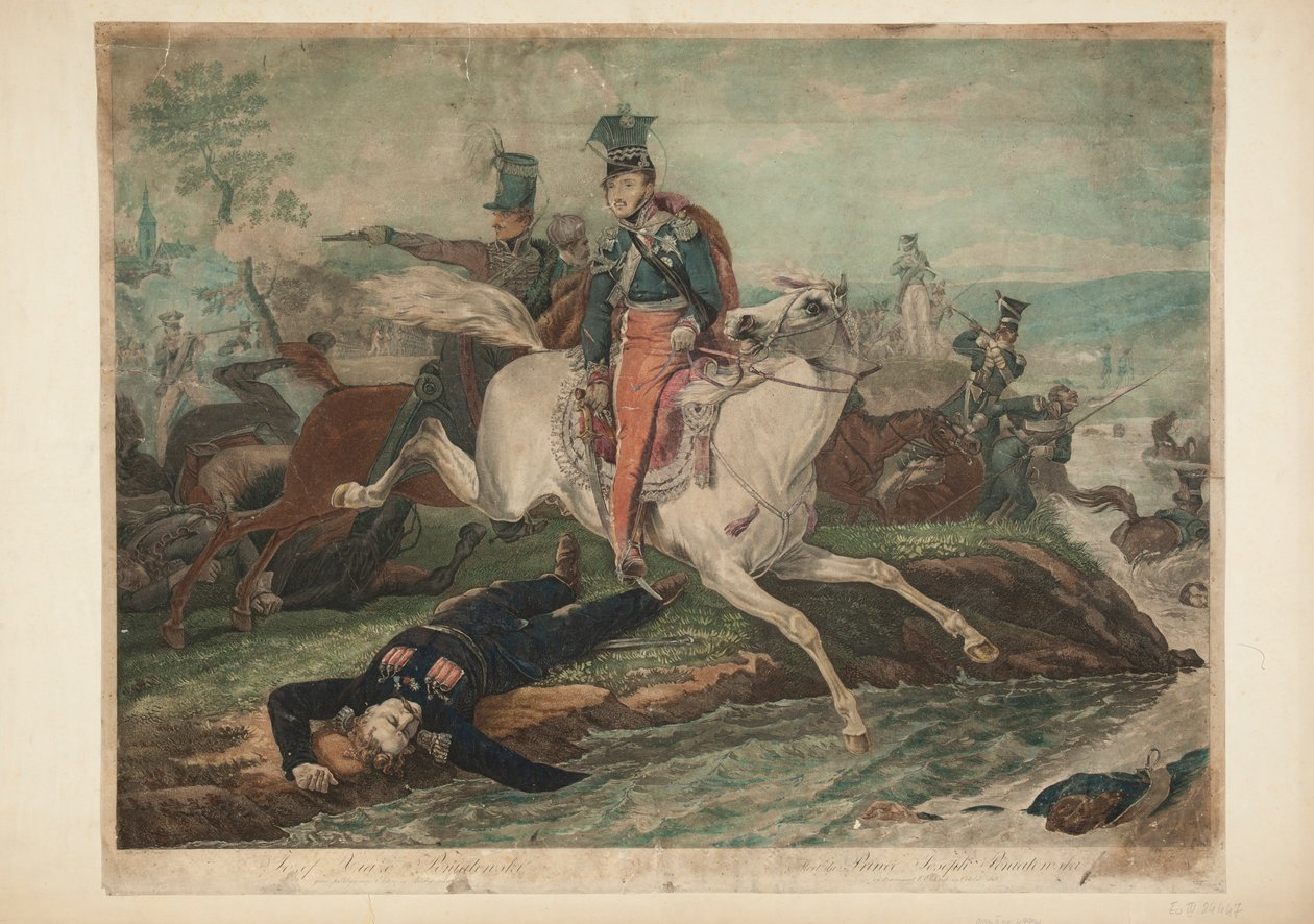 Kníže Józef Poniatowski umírá při překročení Elstery 19. října 1813 od Philibert-Louis Debucourt