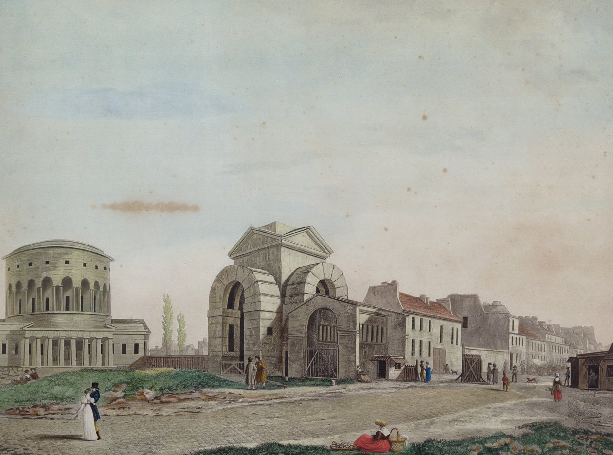 Barriere du Faubourg Saint-Martin, 1809 (tužka a barevná akvatinta) od Philibert Louis Debucourt