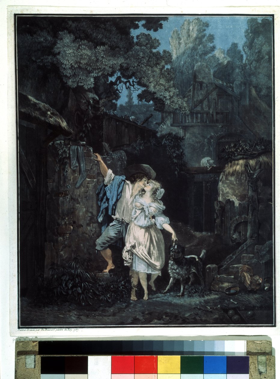 ""Ráno na rozloučenou"" (Ráno na rozloučenou) Pár odjíždí brzy ráno. Litografie Philiberta Louise Debucourta (1755-1832) 1787 Puškinovo muzeum Moskva od Philibert Louis Debucourt