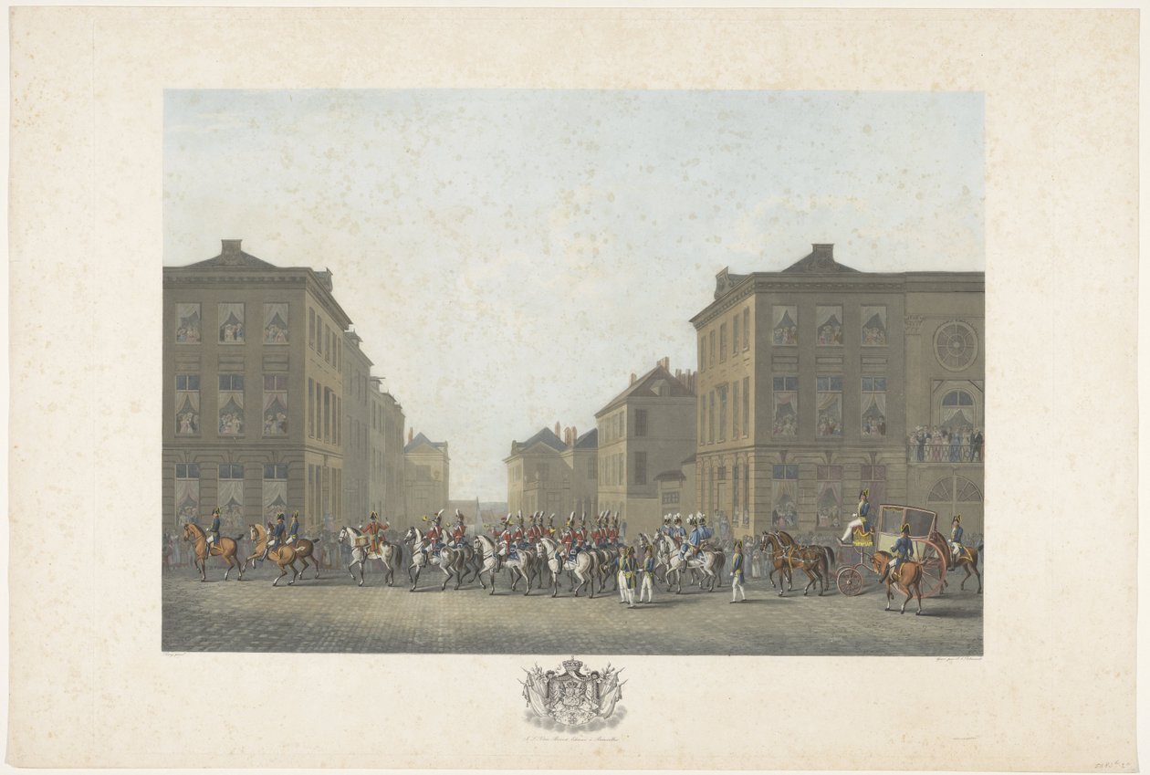 Kapela na inauguraci Viléma I. v Bruselu 21. září 1815 Dvanáct desek z příjezdu a inaugurace Viléma I. v Bruselu a bitev u Quatre-Bras a Waterloo v roce 1815 (název série) od Philibert Louis Debucourt