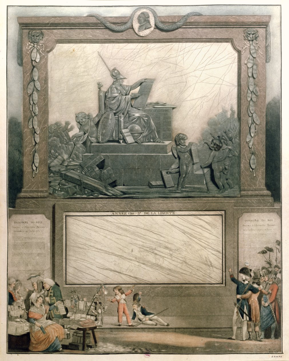 Národní almanach pro rok 1791, věnovaný přátelům Ústavy, 1790 (barevná akvatinta) (podrobnosti viz 485200) od Philibert Louis Debucourt