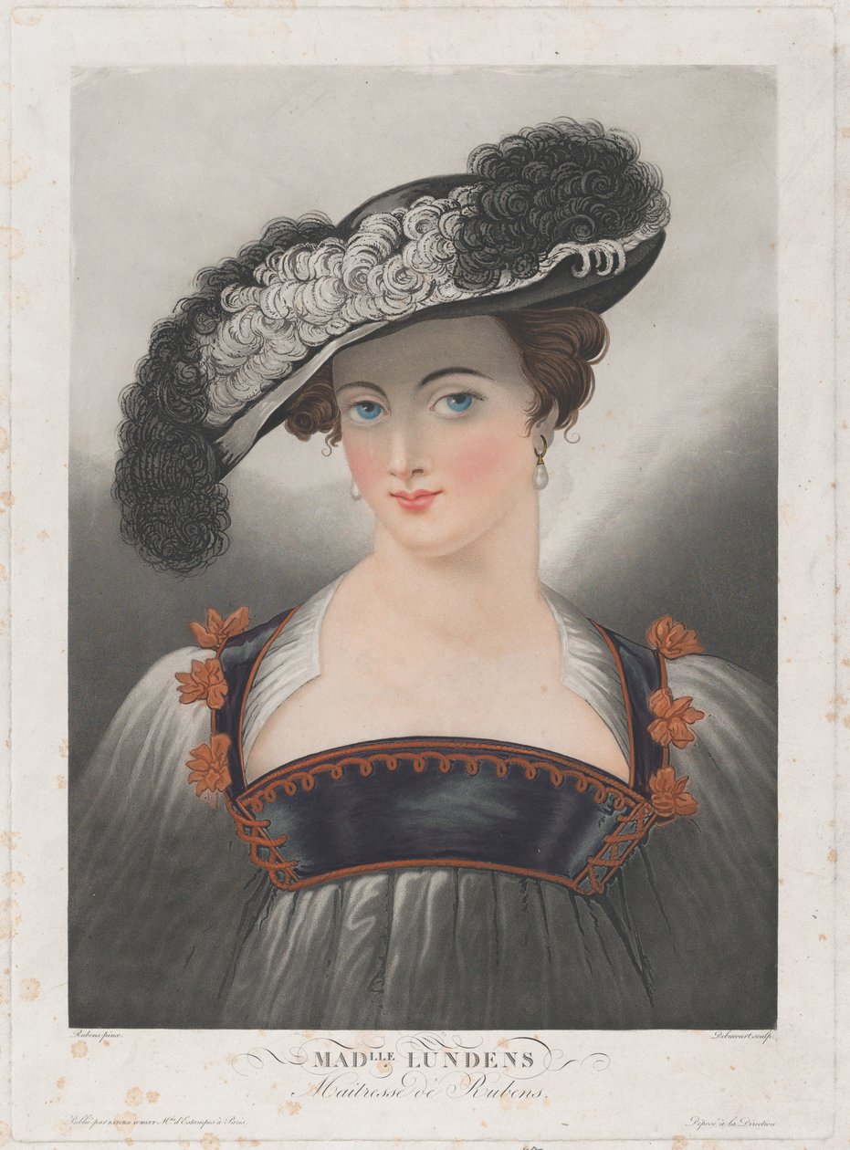 Portrét Susanny Lundenové, nosí široký klobouk s peřím, ca. 1809-35.. od Philibert Louis Debucourt