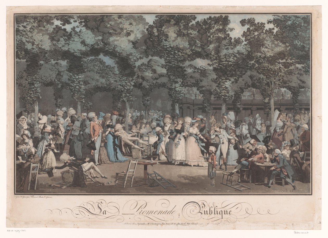 Vidět a být viděn Elegantní společnost v Jardin du Palais Royal v Paříži La Promenade Publique (název na objektu) od Philibert Louis Debucourt