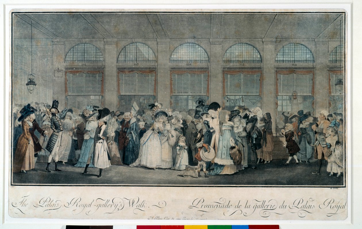 Procházka galerií královského paláce v roce 1787. Rytina Louis Philibert Debucourt (1755 - 1832) od Philibert Louis Debucourt