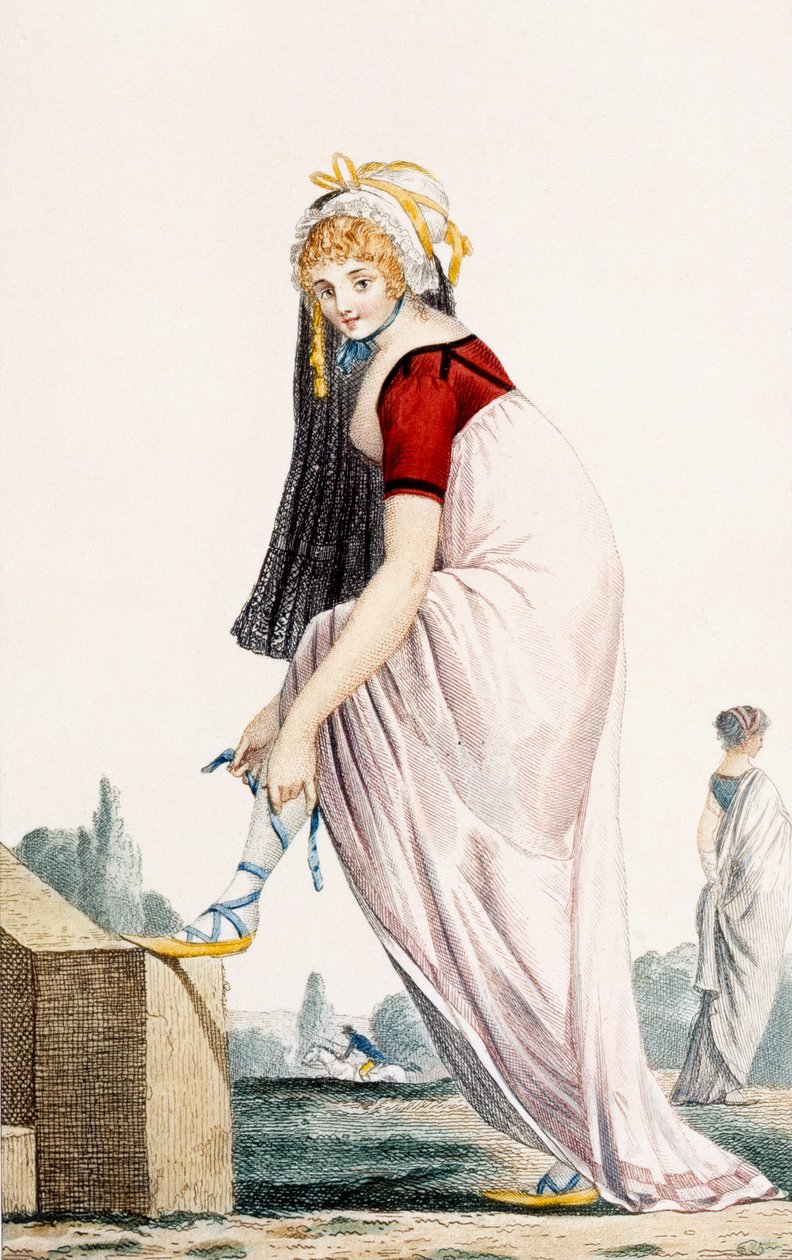Mladá dáma v letním oblečení v řeckém stylu, 1700, ilustrace z 