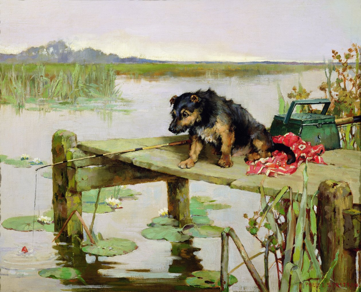 Teriér - Rybaření, kolem roku 1890 od Philip Eustace Stretton