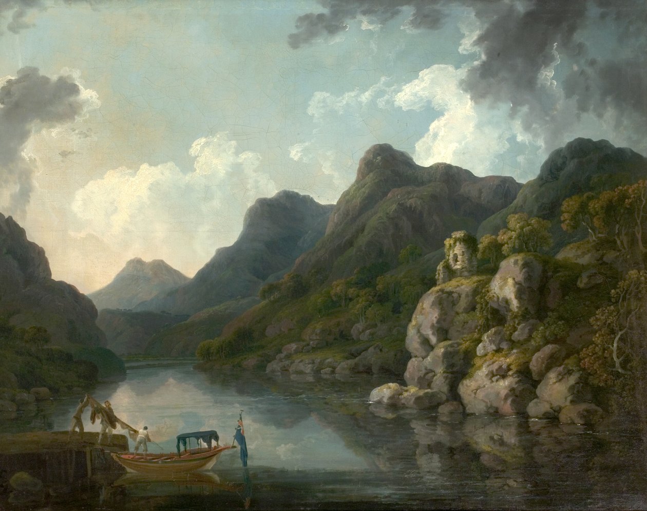 Pohled na Snowdon s hradem Dolbardarn z Llanberis, Severní Wales, 1787 od Philippe Jacques de Loutherbourg