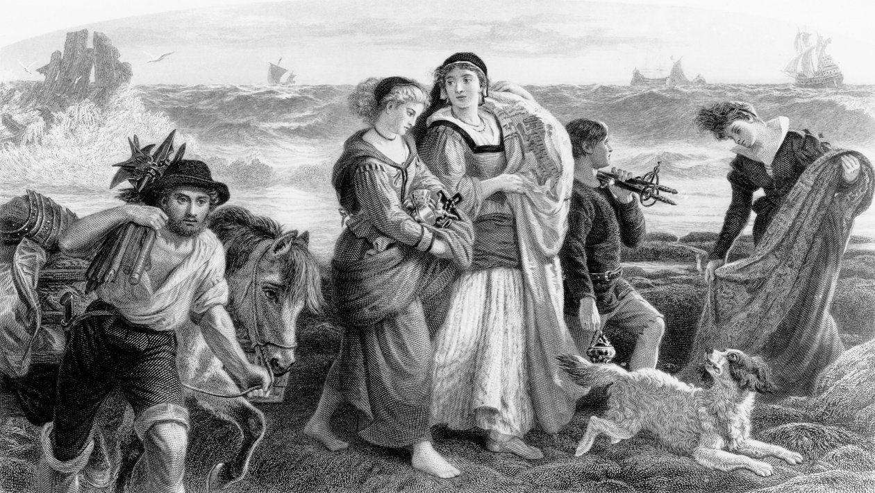 Drift Wreck od Armady, tisk od C.H. Jeens, publikované v Art Journal 1870 od Philip Richard Morris