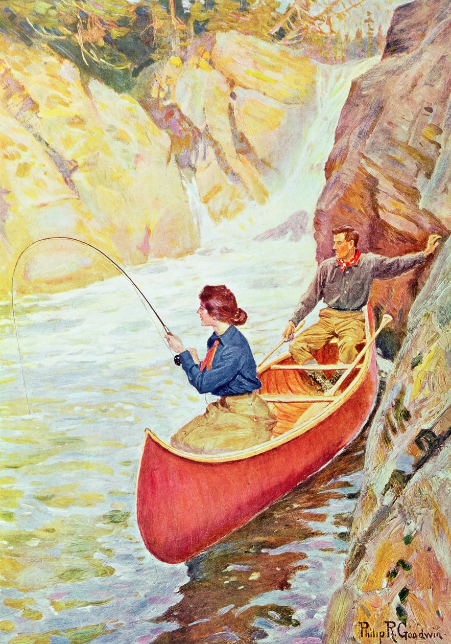 Pár rybaření u vodopádu od Philip Russell Goodwin