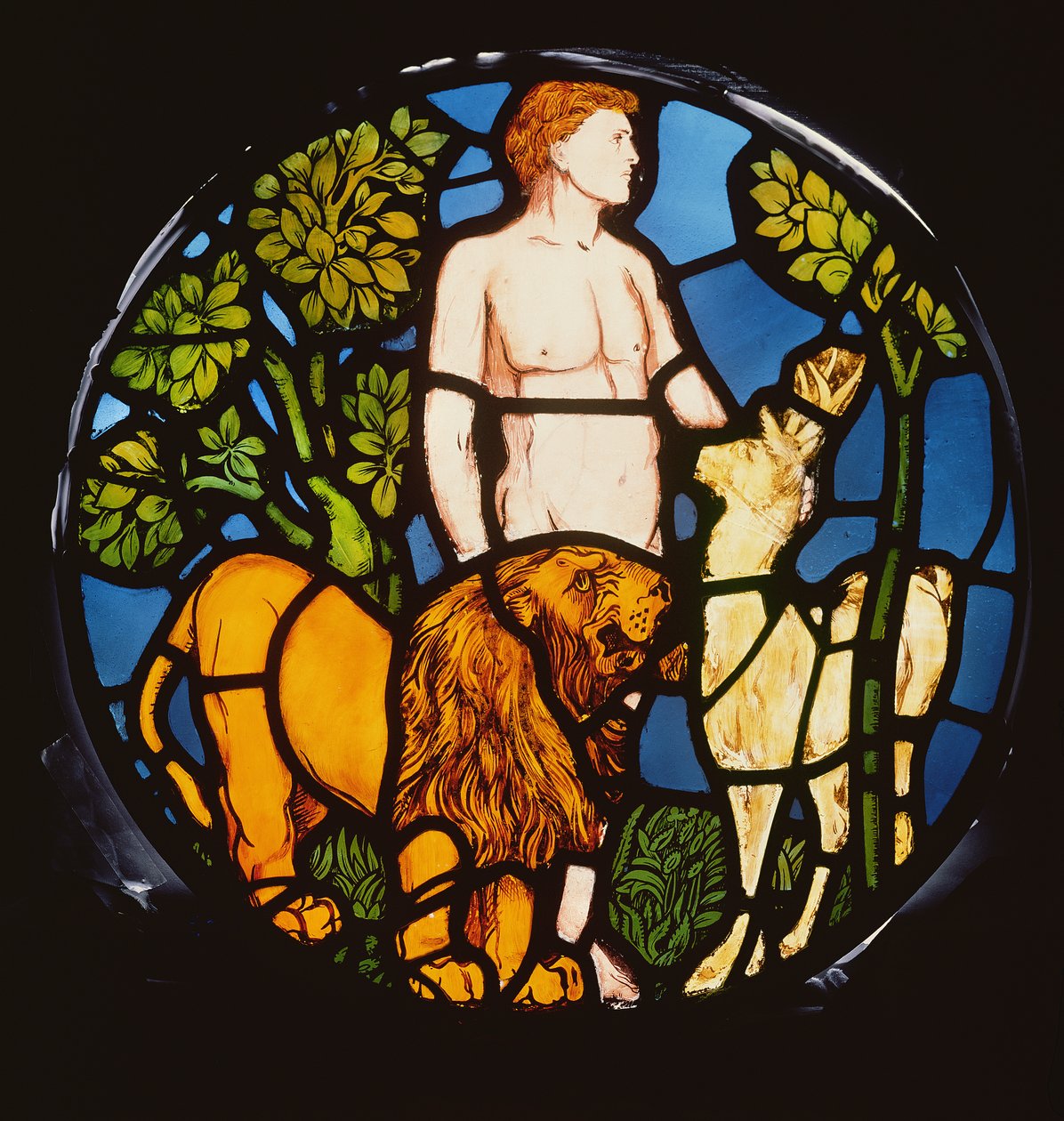Adam Pojmenovává zvířata, detail z okna stvoření, 1861 detail barevného skla z 120153 od Philip Webb