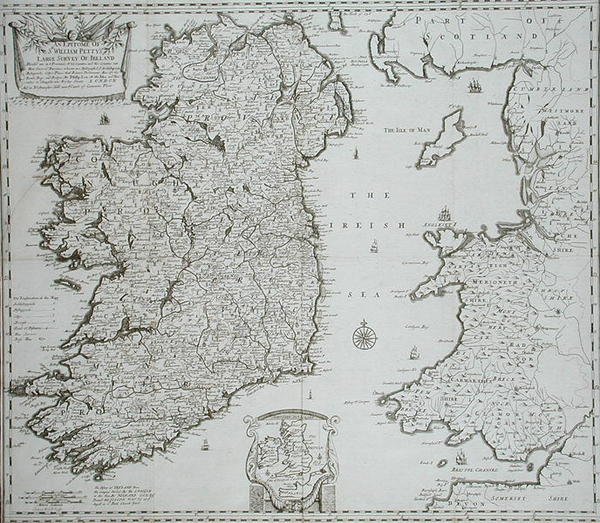 Ztělesnění Velkého průzkumu Irska Sira Williama Pettyho, vyryté Suttonem Nichollsem, vydáno 1689 (rytina) od Philip (after) Lea
