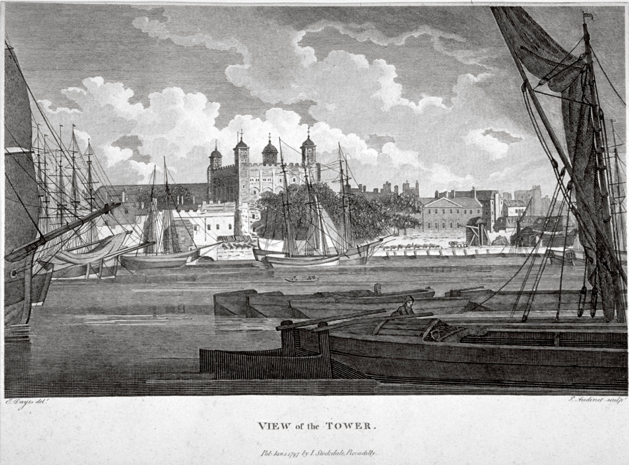 Pohled na Tower of London s loděmi na řece Temži, c1790 od Philip Audinet