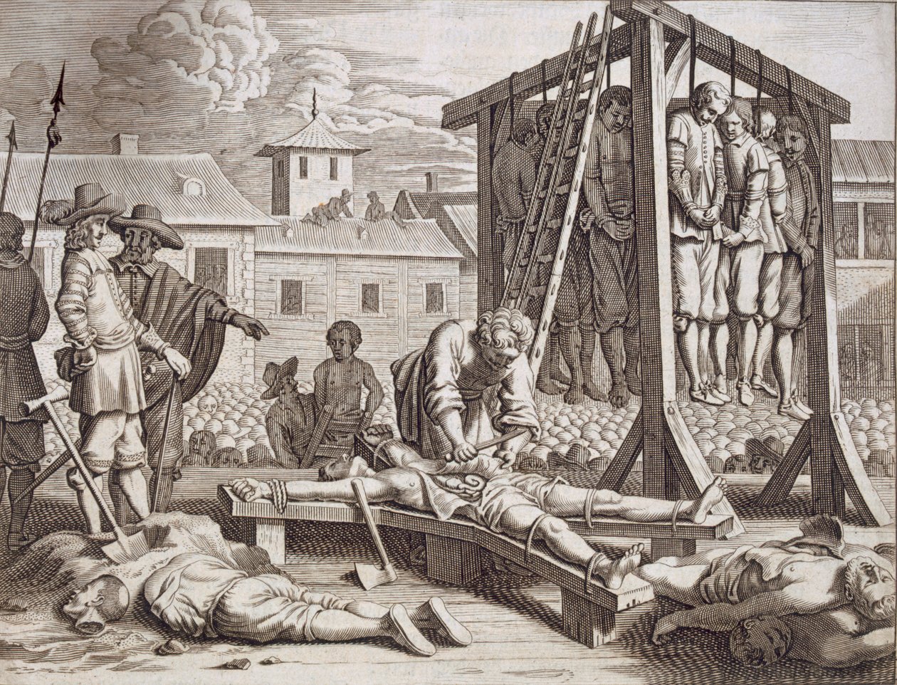 Oběšení a mučení, hospoda. 1672. od Philip Baldaeus