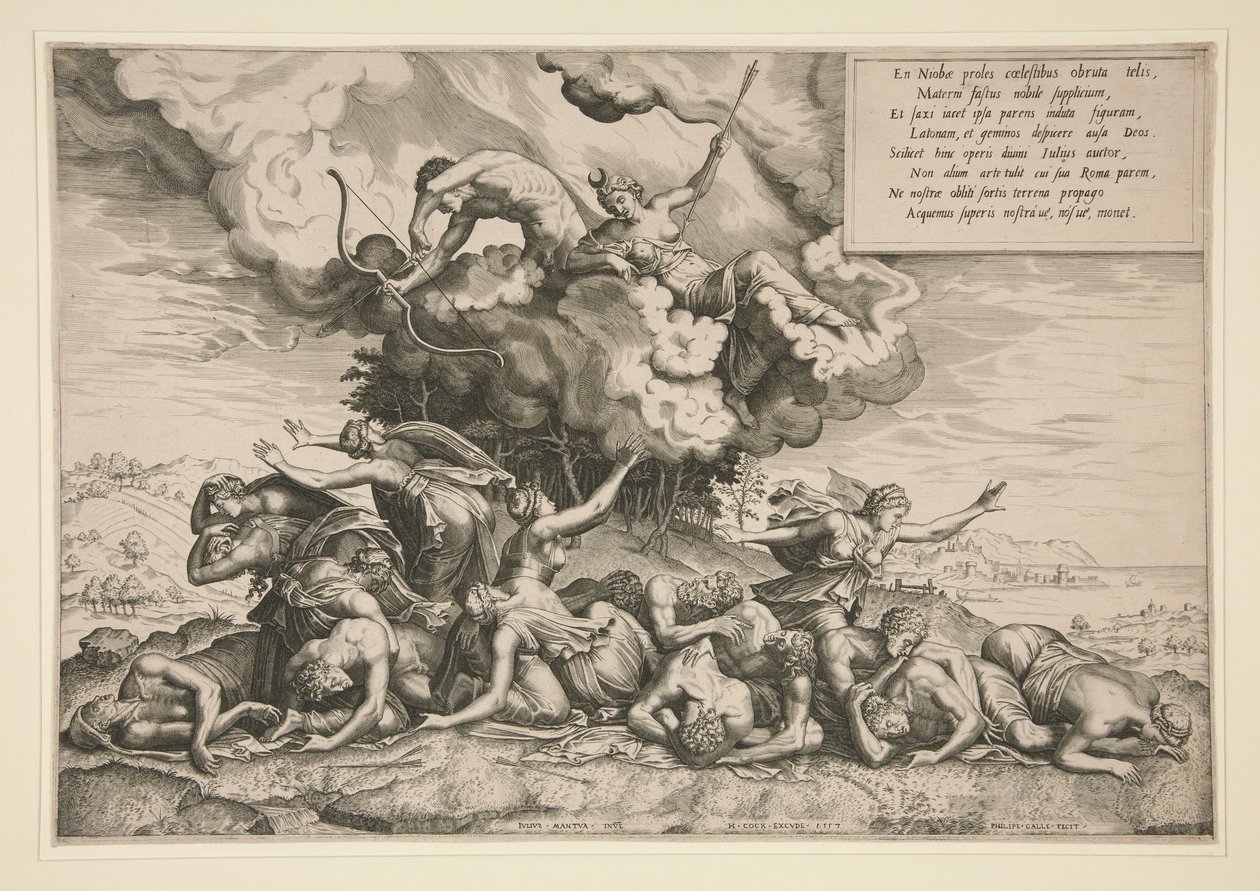 Apollo a Artemis zabíjející Niobe od Philip Galle