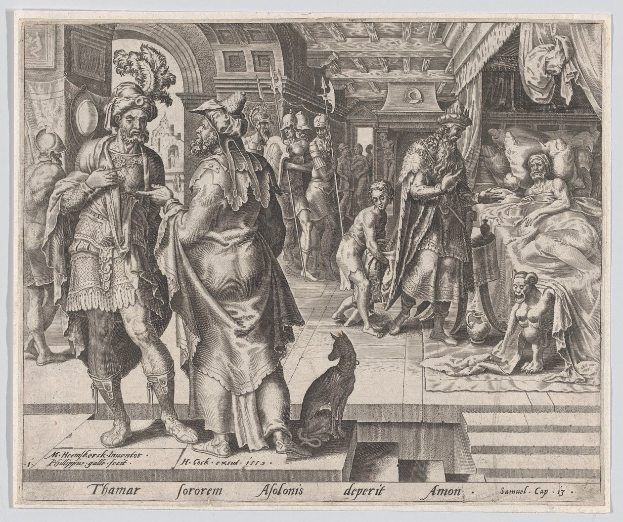 Jonadab Counselling Amnon, z Příběhu Tamar a Amnona, deska 1, 1559., od Philip Galle