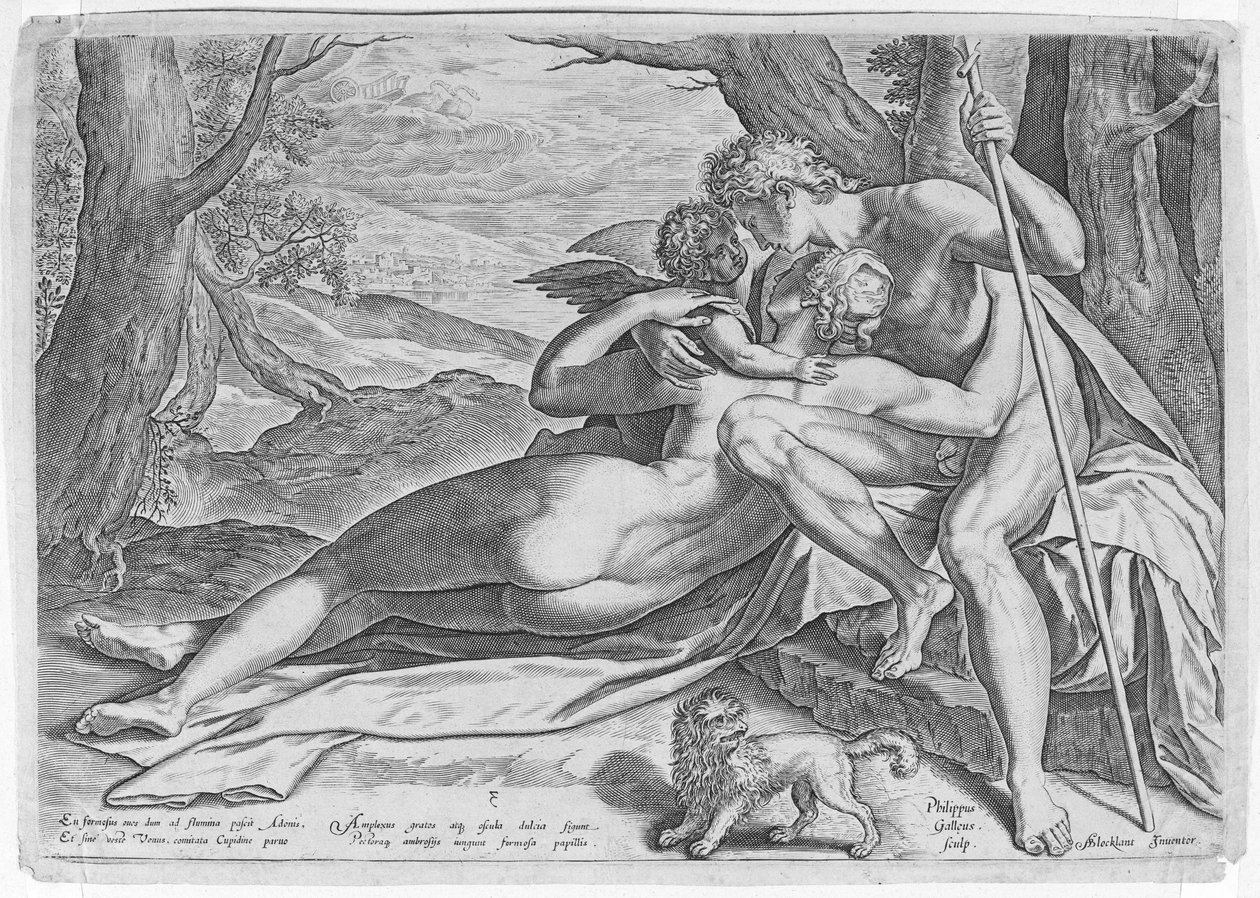 Venuše a Adonis, ze série Příběh Adonise, ca. 1579, ca. 1579. od Philip Galle