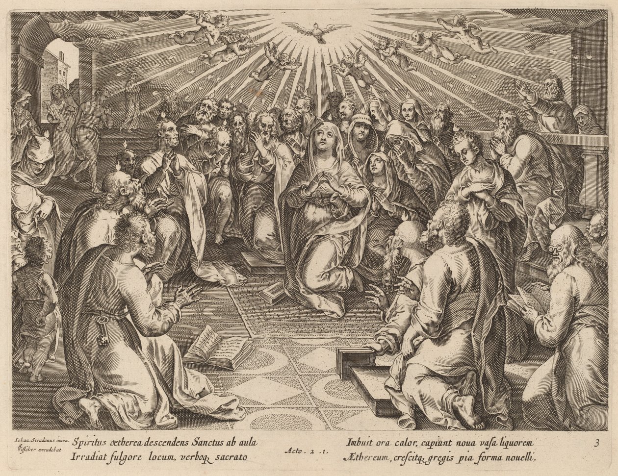 letnice od Philip Galle after Jan van der Straet