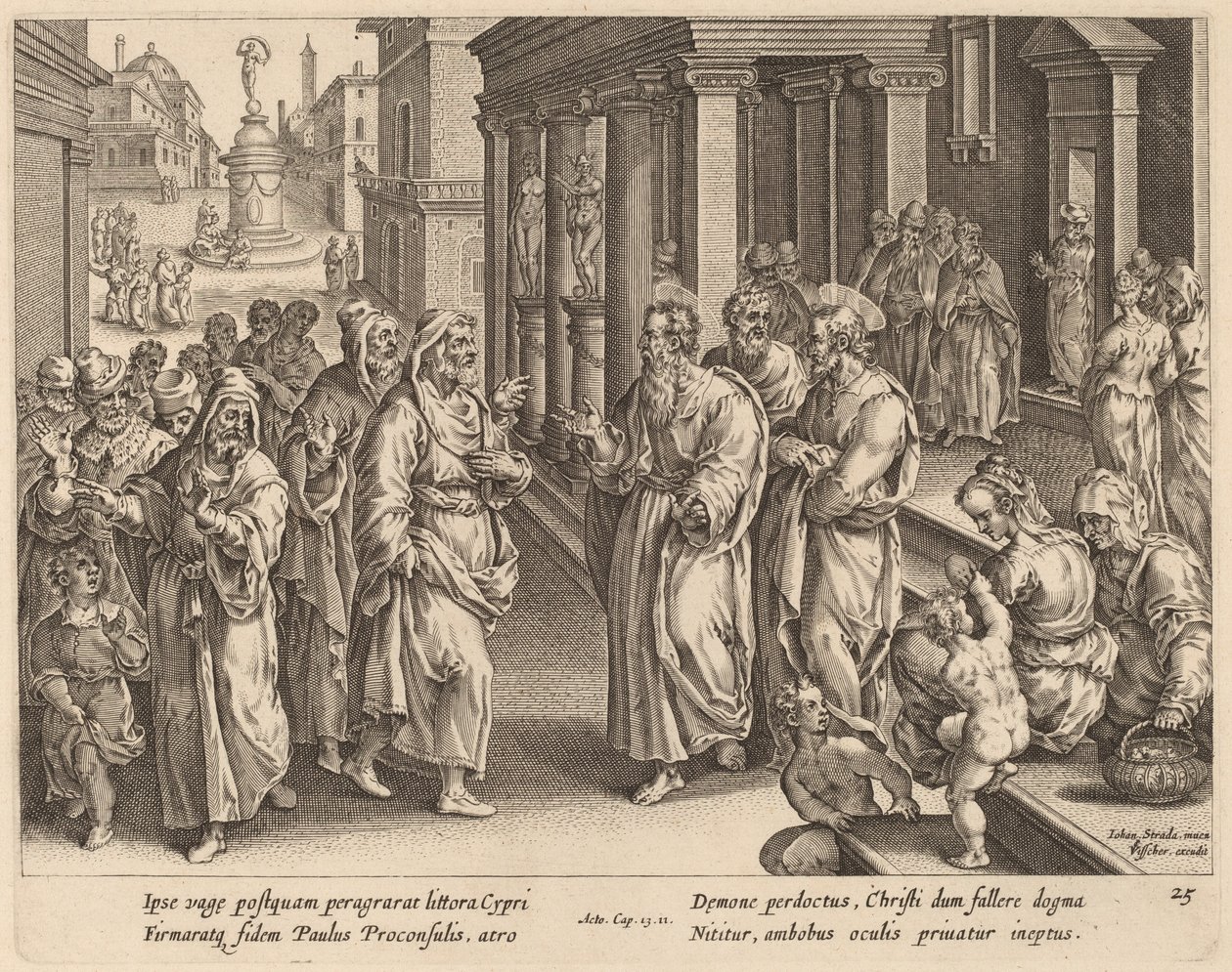 Svatý Pavel zpochybňuje čaroděje od Philip Galle after Jan van der Straet