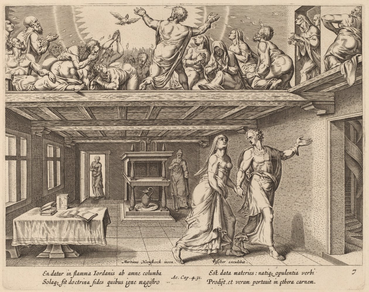 A Všichni byli naplněni Duchem Svatým od Philip Galle after Maerten van Heemskerck