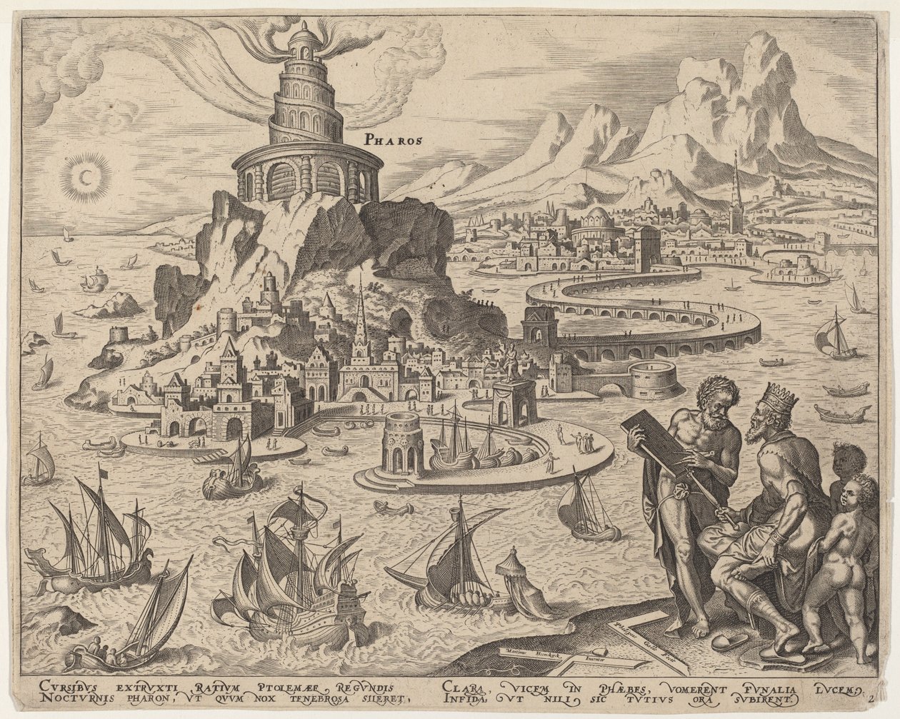 Pharos (maják v Alexandrii) od Philip Galle, after Maerten van Heemskerck