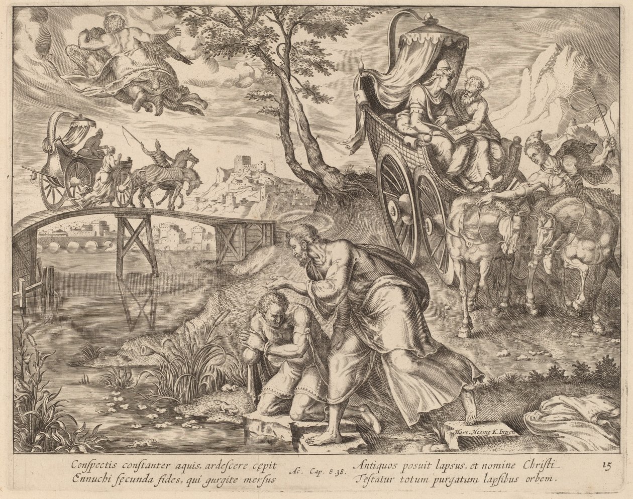 Křest eunucha od svatého Filipa od Philip Galle after Maerten van Heemskerck