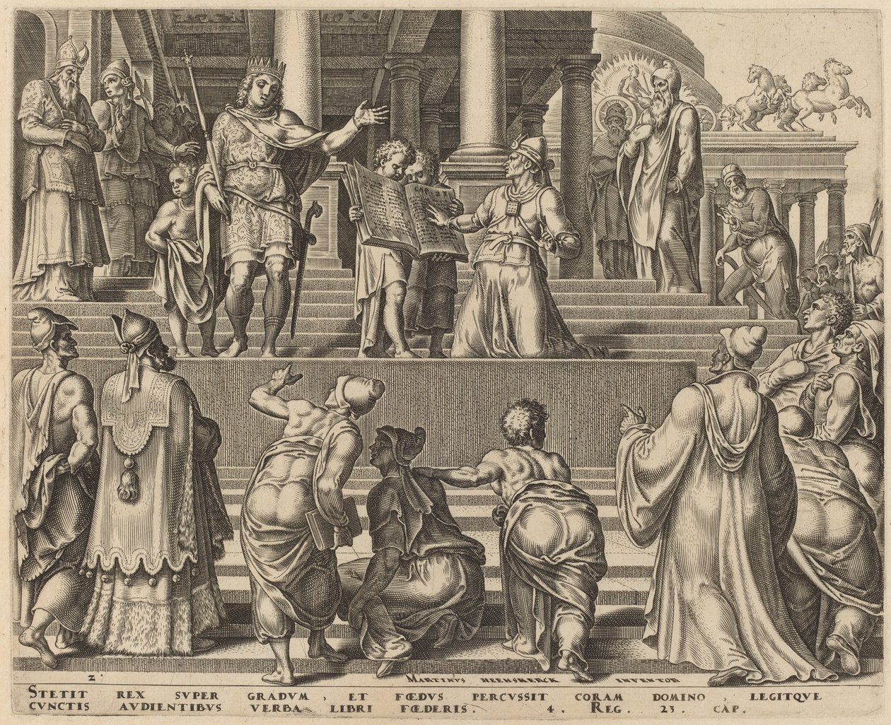 Kniha Zákona čtená před lidmi od Philip Galle, after Maerten van Heemskerck