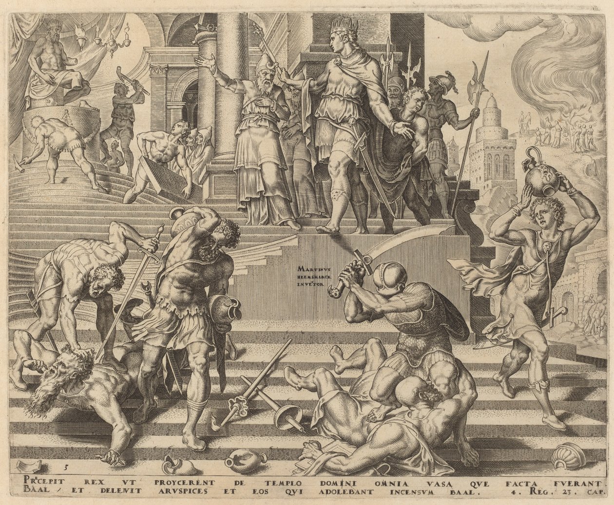 Zničení Baalova chrámu a zabití jeho kněží od Philip Galle, after Maerten van Heemskerck