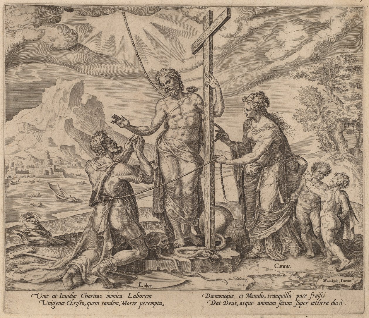 Pilný dělník spojený s Kristem po smrti od Philip Galle after Maerten van Heemskerck