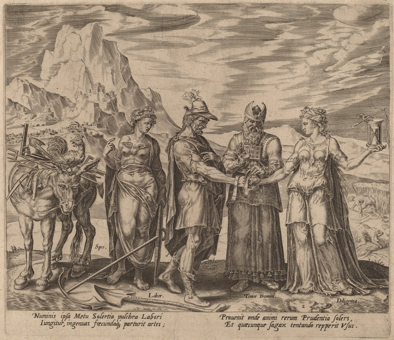 Manželství práce a píle od Philip Galle after Maerten van Heemskerck