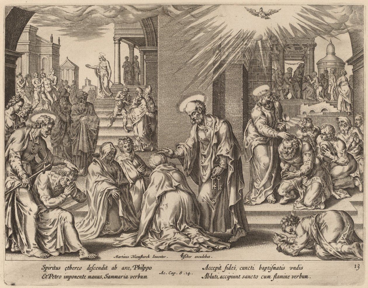 Lidé Samaří přijímají Slovo Boží od Philip Galle after Maerten van Heemskerck