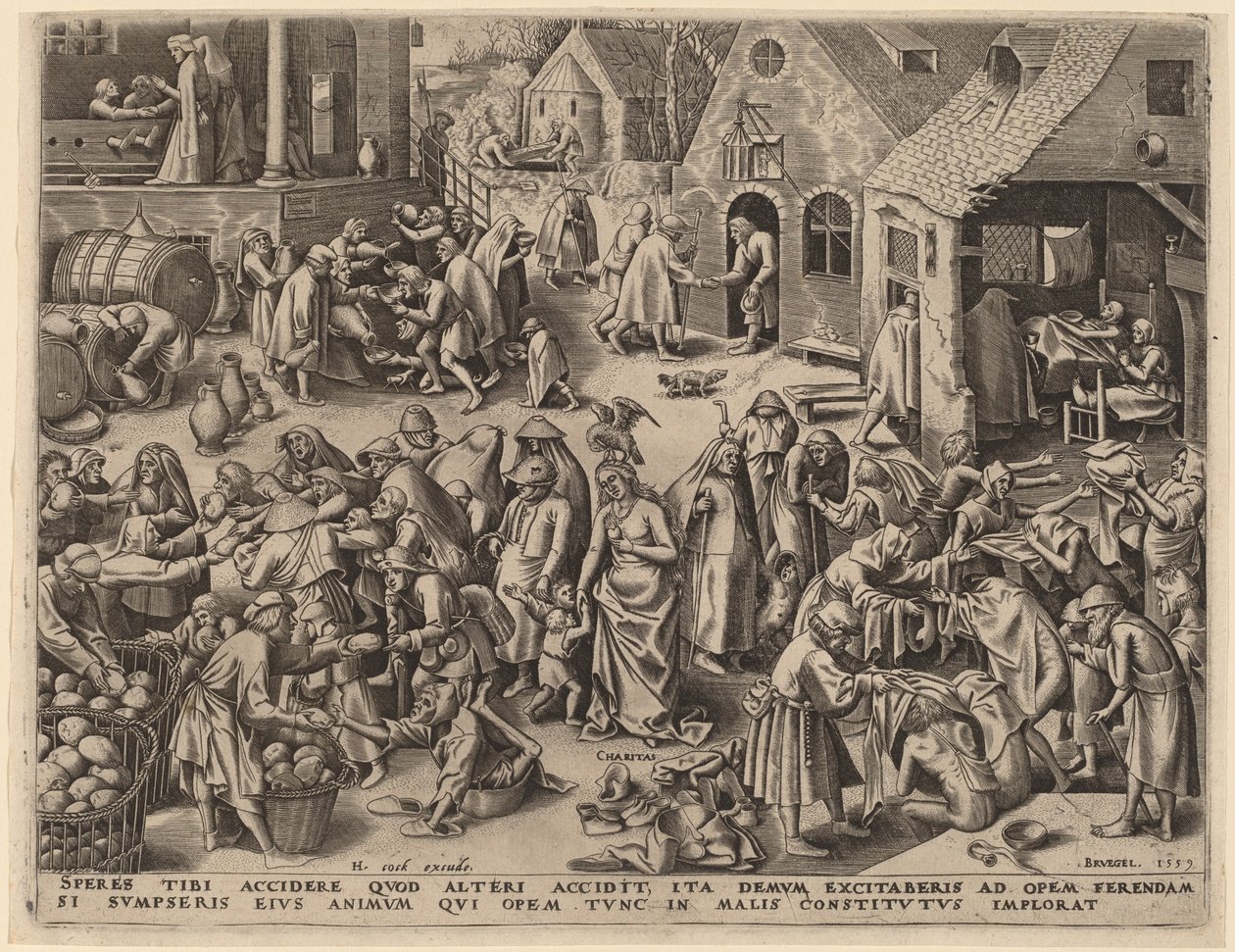 Charita od Philip Galle after Pieter Bruegel the Elder