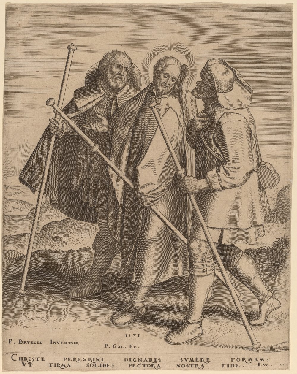 Kristus a jeho učedníci na cestě do Emauz od Philip Galle after Pieter Bruegel the Elder