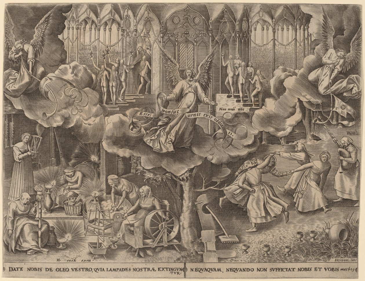Podobenství o moudrých a pošetilých pannách od Philip Galle after Pieter Bruegel the Elder