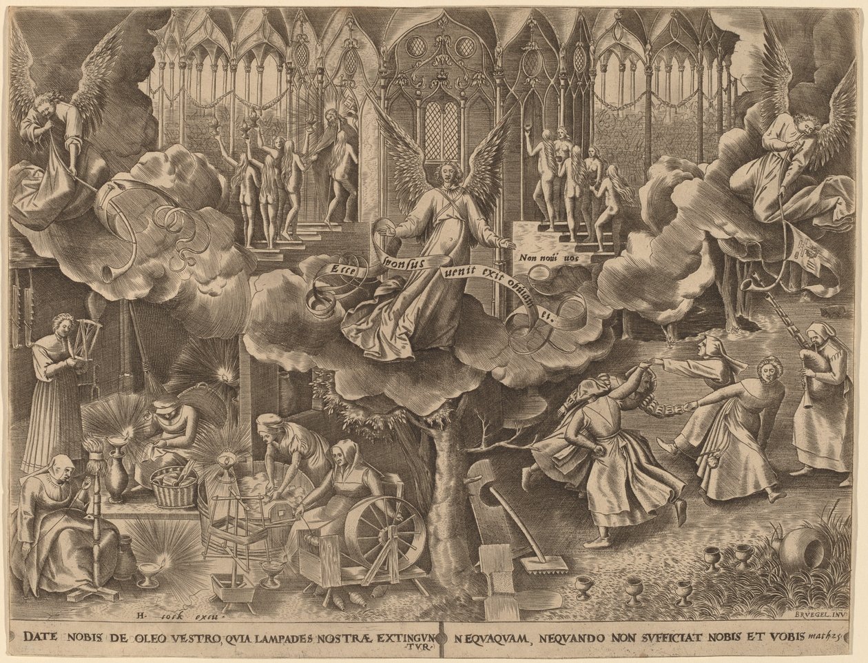 Podobenství o moudrých a pošetilých pannách od Philip Galle after Pieter Bruegel the Elder