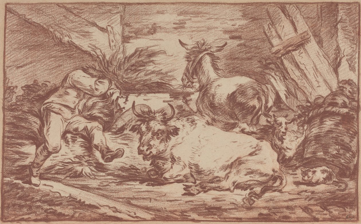Zvířata ve stáji (červená křída na položeném papíře) od Philip James de (1740-1812) Loutherbourg